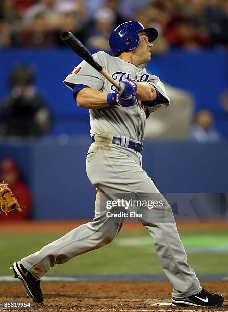 Frank Catalanotto of Italy gets a hit during the 2009 World Baseball Classic Pool C game on March 9, 2009 at the Rogers Centre in Toronto, Ontario,...