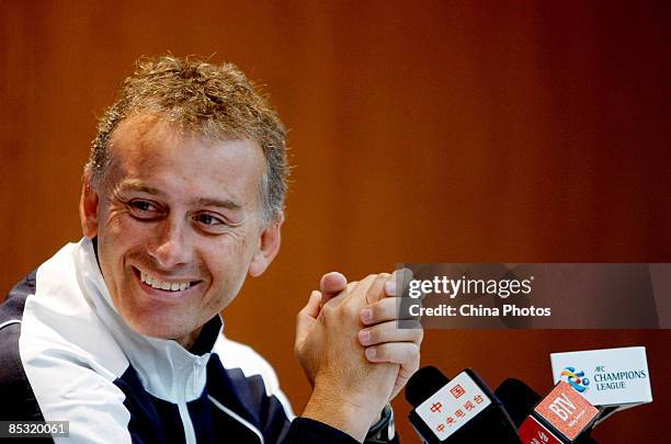 Newcastle Jets head coach Gary van Egmond talks to the media during the pre-match press conference ahead of the AFC Champions League match between...