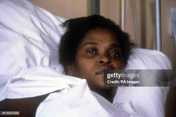 Cherry Groce lies in a bed at St Thomas' Hospital, London, after she was accidentally shot by police in Brixton, south London 10 days ago.