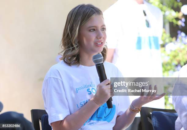 Lilia Buckingham speaks during the panel discussion at the Positively Social launch event on September 24, 2017 in Beverly Hills, California.