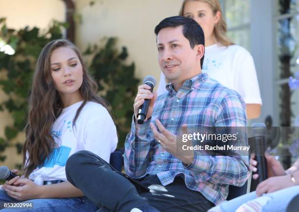 Maddie Ziegler and Instagram's Justin Antony speak during the panel discussion at the Positively Social launch event on September 24, 2017 in Beverly...