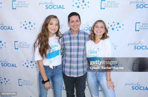 Maddie Ziegler, Instagram's Justin Antony, and Lilia Buckingham attend the Positively Social launch event on September 24, 2017 in Beverly Hills,...