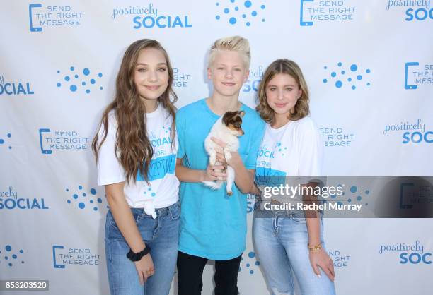 Maddie Ziegler, Carson Lueders, and Lilia Buckingham attend the Positively Social launch event on September 24, 2017 in Beverly Hills, California.