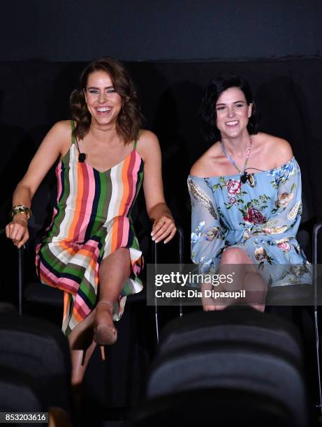 Alexandra Turshen and Alexandra Socha speal at the Tribeca TV Festival season premiere of Red Oaks at Cinepolis Chelsea on September 24, 2017 in New...