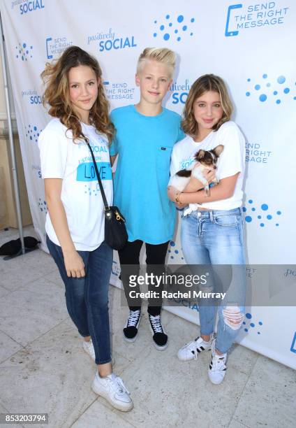 Iris Apatow, Carson Lueders, and Lilia Buckingham attend the Positively Social launch event on September 24, 2017 in Beverly Hills, California.