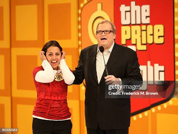 Host Drew Carey speaks during a segment of "The Price is Right" at CBS Television City on March 9, 2009 in Los Angeles, California