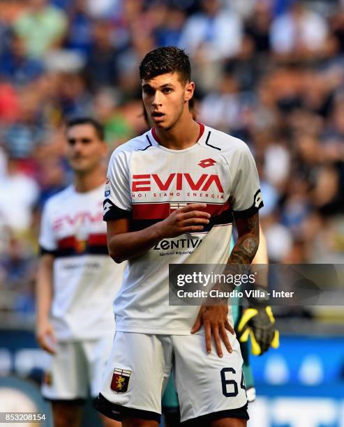 Pietro Pellegri of Genoa CFC looks on during the Serie A match between FC Internazionale and Genoa CFC at Stadio Giuseppe Meazza on September 24,...