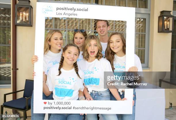 Founder Lily Block, Mackenzie Ziegler, Charlotte Block, Lilia Buckingham, Jack Buckingham, and Maddie Ziegler attend the Positively Social launch...