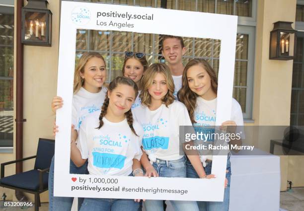 Founder Lily Block, Mackenzie Ziegler, Charlotte Block, Lilia Buckingham, Jack Buckingham, and Maddie Ziegler attend the Positively Social launch...