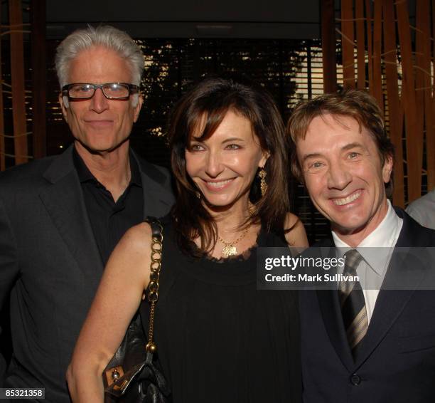 Actor Ted Danson, actress Mary Steenburgen and actor Martin Short attend the cocktail reception for The 7th Annual Backstage At The Geffen Gala at...