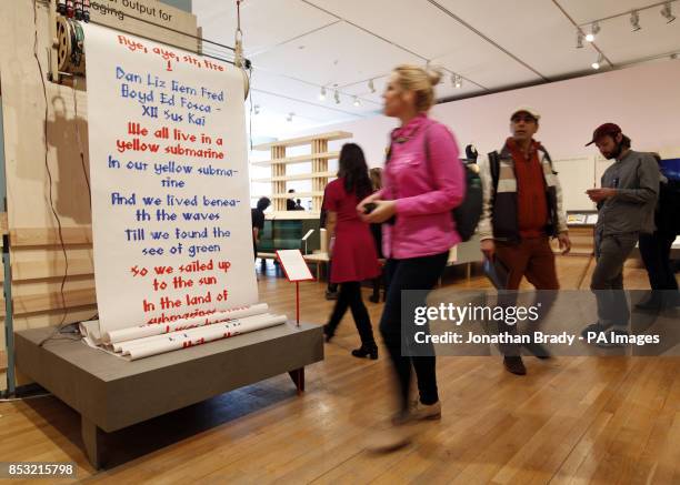 Visitor looks at Grand Central by ECAL/Thibault Brevet during a press preview for the Design Museum's 'Designs of the Year' exhibition.