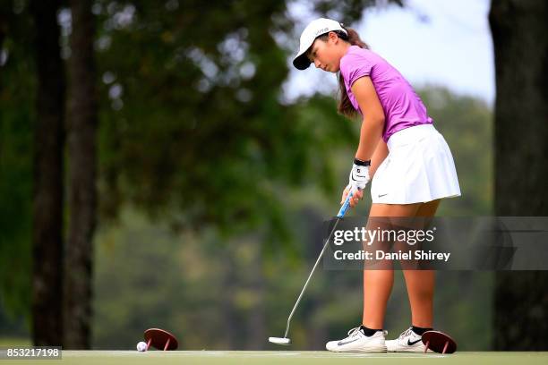 Summer Hawkins putts during the Drive, Chip and Putt Championship at The Honors Course on September 24, 2017 in Ooltewah, Tennessee.