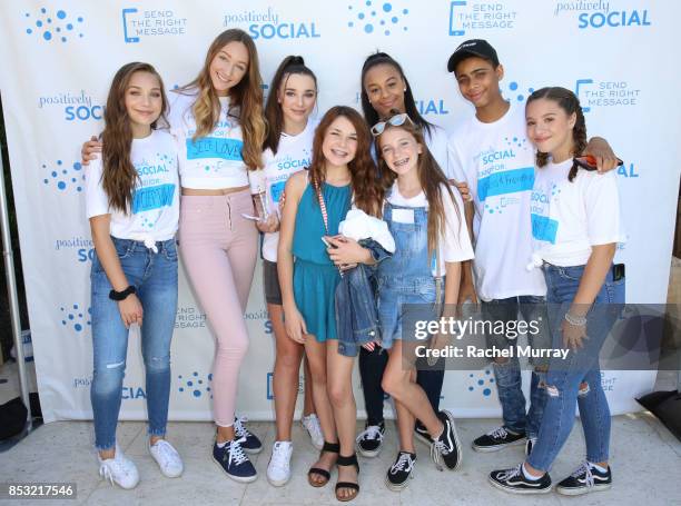 Maddie Ziegler, Bryce Xavier, Mackenzie Ziegler, and guests attend the Positively Social launch event on September 24, 2017 in Beverly Hills,...