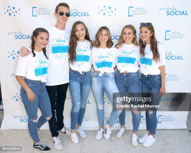 Founder Mackenzie Ziegler, Jack Buckingham, Maddie Ziegler, Lilia Buckingham, Lily Block, and Charlotte Block attend the Positively Social launch...