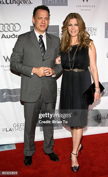 Actor Tom Hanks and honoree Rita Wilson arrive at the 7th Annual Backstage "At The Geffen" Gala on March 9, 2009 at the Geffen Playhouse in Westwood,...