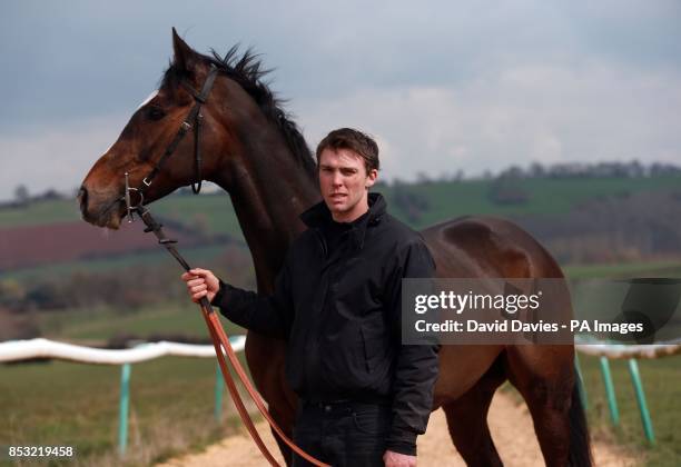 Trainer Michael Scudamore with Monbeg Dude during the stable visit at Eccleswall Court, Ross-on-Wye.