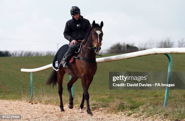 Trainer Michael Scudamore with Monbeg Dude during the stable visit at Eccleswall Court, Ross-on-Wye.
