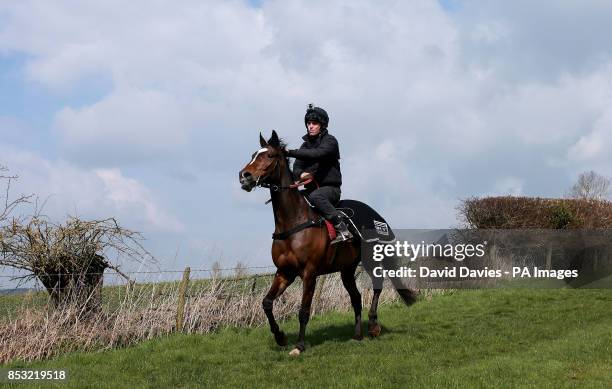 Trainer Michael Scudamore with Monbeg Dude during the stable visit at Eccleswall Court, Ross-on-Wye.