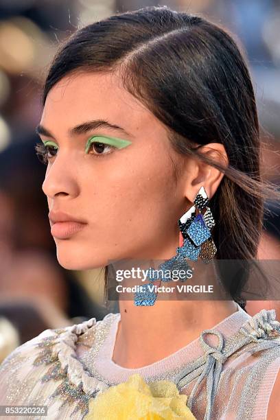 Model walks the runway at the Missoni Ready to Wear Spring/Summer 2018 fashion show during Milan Fashion Week Spring/Summer 2018 on September 23,...