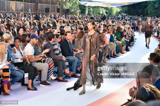 Model walks the runway at the Missoni Ready to Wear Spring/Summer 2018 fashion show during Milan Fashion Week Spring/Summer 2018 on September 23,...