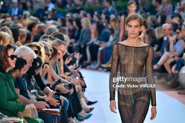 Model walks the runway at the Missoni Ready to Wear Spring/Summer 2018 fashion show during Milan Fashion Week Spring/Summer 2018 on September 23,...