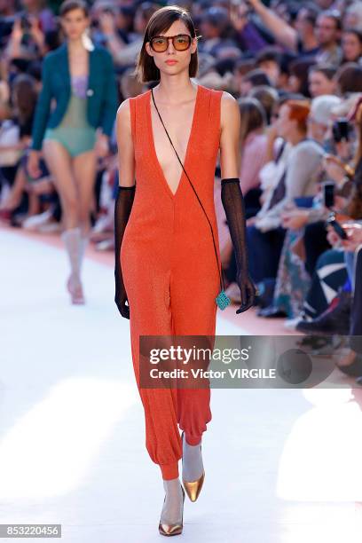 Model walks the runway at the Missoni Ready to Wear Spring/Summer 2018 fashion show during Milan Fashion Week Spring/Summer 2018 on September 23,...