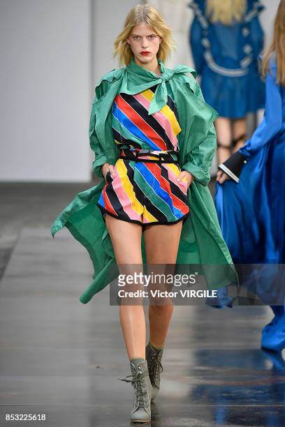 Model walks the runway at the Philosophy By Lorenzo Serafini Ready to Wear Spring/Summer 2018 fashion show during Milan Fashion Week Spring/Summer...