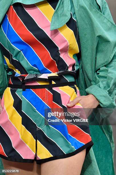 Model walks the runway at the Philosophy By Lorenzo Serafini Ready to Wear Spring/Summer 2018 fashion show during Milan Fashion Week Spring/Summer...