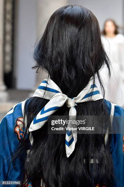 Model walks the runway at the Philosophy By Lorenzo Serafini Ready to Wear Spring/Summer 2018 fashion show during Milan Fashion Week Spring/Summer...