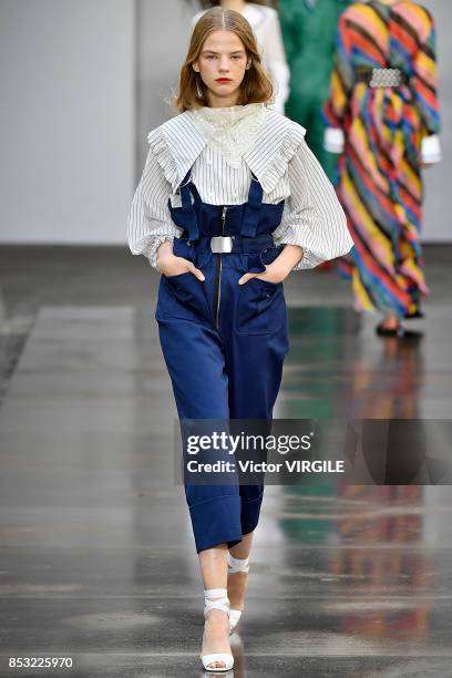 Model walks the runway at the Philosophy By Lorenzo Serafini Ready to Wear Spring/Summer 2018 fashion show during Milan Fashion Week Spring/Summer...