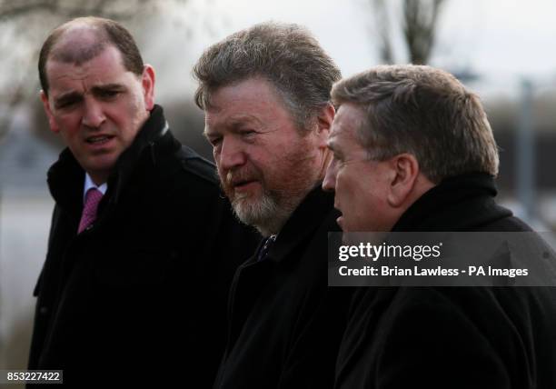 Government chief whip Paul Kehoe Minister for Health James Reilly and Pat Breen T.D. Arrive for the funeral mass of Fine Gael TD Nicky McFadden, at...