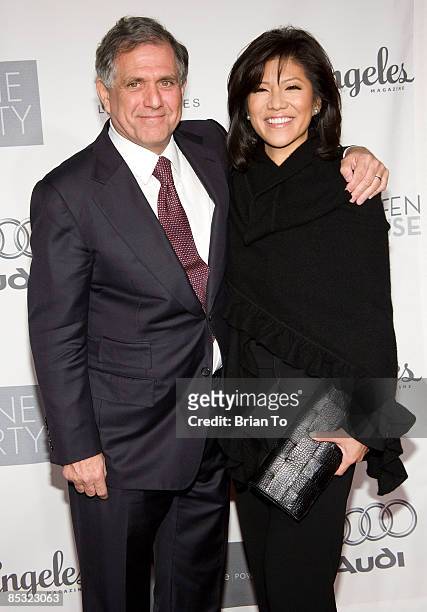 Honoree Leslie Moonves and TV host Julie Chen arrive at the 7th Annual Backstage "At The Geffen" Gala on March 9, 2009 at the Geffen Playhouse in...
