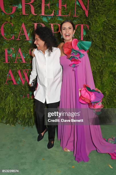 Sara Sozzani Maino and Livia Firth attend the Green Carpet Fashion Awards, Italia, at Teatro Alla Scala on September 24, 2017 in Milan, Italy.