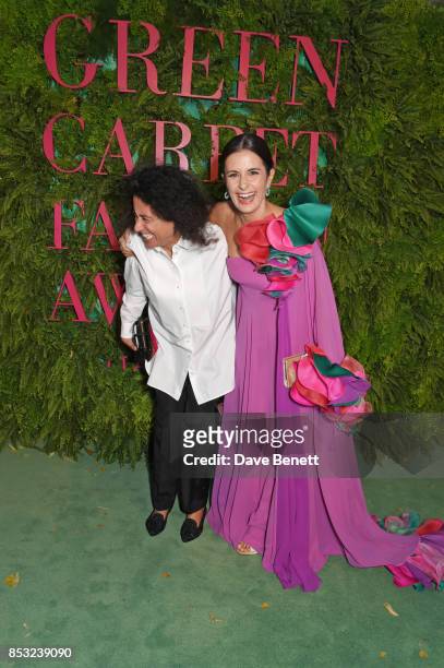 Sara Sozzani Maino and Livia Firth attend the Green Carpet Fashion Awards, Italia, at Teatro Alla Scala on September 24, 2017 in Milan, Italy.
