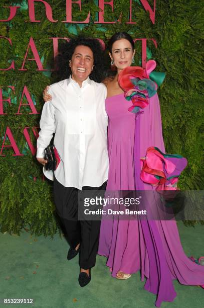 Sara Sozzani Maino and Livia Firth attend the Green Carpet Fashion Awards, Italia, at Teatro Alla Scala on September 24, 2017 in Milan, Italy.