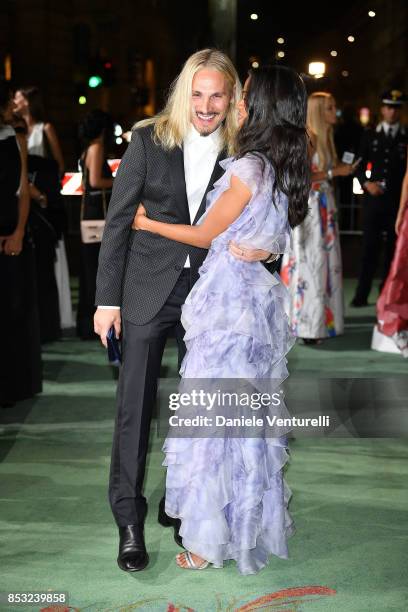 Zoe Saldana and Marco Perego attend the Green Carpet Fashion Awards Italia 2017 during Milan Fashion Week Spring/Summer 2018 on September 24, 2017 in...