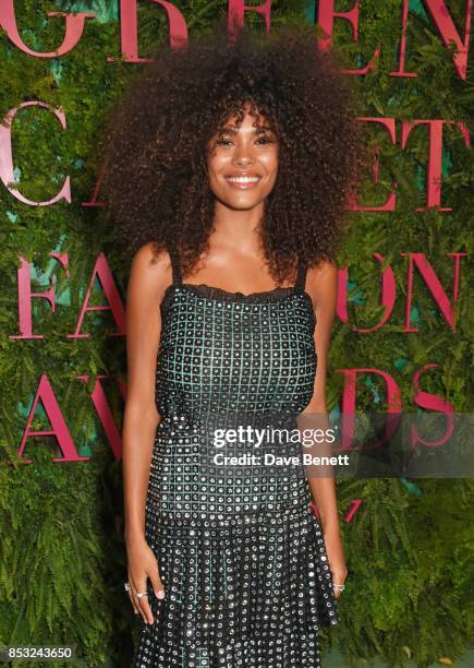 Tina Kunakey attends the Green Carpet Fashion Awards, Italia, at Teatro Alla Scala on September 24, 2017 in Milan, Italy.