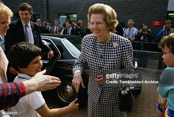 Conservative candidate Margaret Thatcher during the general election campaign, May 1987.