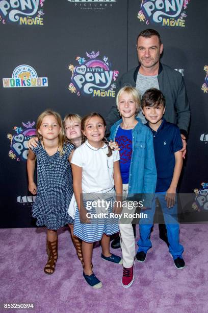 Liev Schreiber with Samuel Schreiber and Alexander Schreiber and friends attends "My Little Pony: The Movie" New York screening at AMC Lincoln Square...