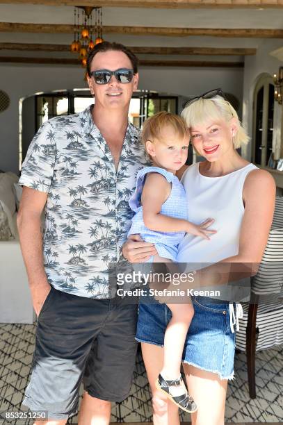 Donovan Leitch, Libby Mintz and son attend Maisonette Beach BBQ on September 24, 2017 in Malibu, California.
