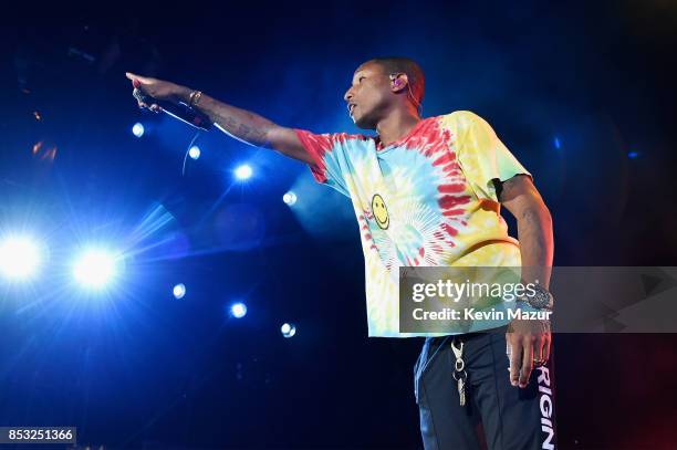 Pharrell performs with The Roots at "A Concert for Charlottesville," at University of Virginia's Scott Stadium on September 24, 2017 in...