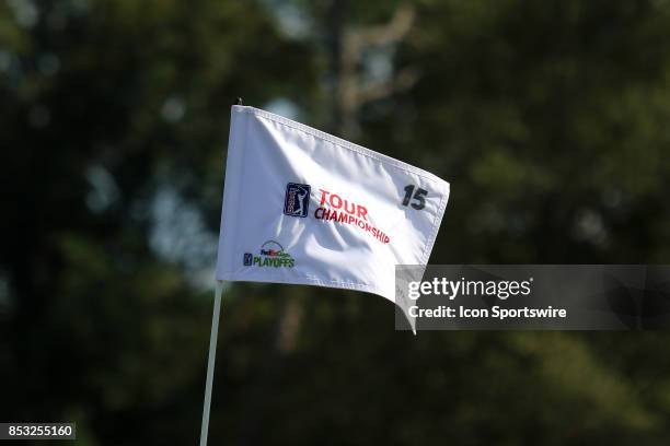 The flag on the 15th hole during the final round of the PGA Tour Championship on September 24, 2017 at East Lake Golf Club in Atlanta, Georgia.