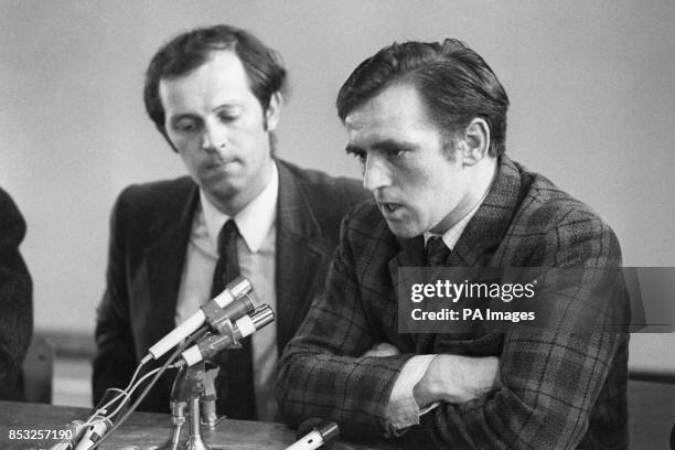 Paddy Kennedy , a Republican MP at Stormont, and John Kelly during a Press conference held in a school gymnasium in Belfast's Ballymurphy district...