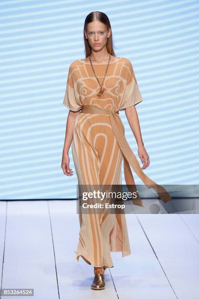 Model walks the runway at the Laura Biagiotti show during Milan Fashion Week Spring/Summer 2018 on September 24, 2017 in Milan, Italy.