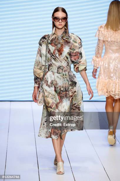 Model walks the runway at the Laura Biagiotti show during Milan Fashion Week Spring/Summer 2018 on September 24, 2017 in Milan, Italy.