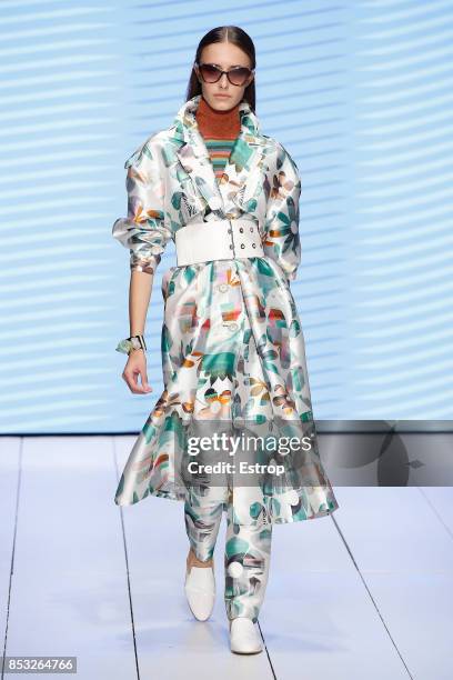 Model walks the runway at the Laura Biagiotti show during Milan Fashion Week Spring/Summer 2018 on September 24, 2017 in Milan, Italy.