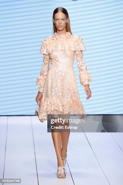 Model walks the runway at the Laura Biagiotti show during Milan Fashion Week Spring/Summer 2018 on September 24, 2017 in Milan, Italy.