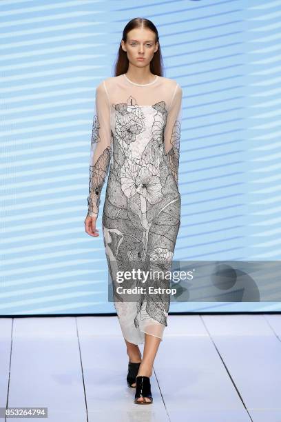 Model walks the runway at the Laura Biagiotti show during Milan Fashion Week Spring/Summer 2018 on September 24, 2017 in Milan, Italy.