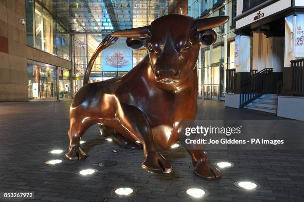 General view of the bronze bull statue outside the Bullring Shopping Centre, Birmingham