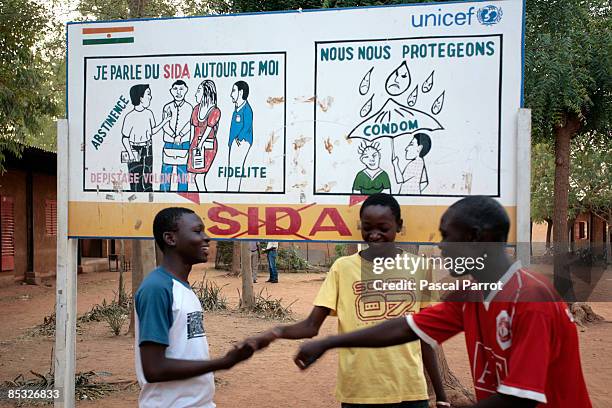 Department of Education and Public Health Ministry of Niger use poster campaign on roads and high schools to fight Aids in Niamey Niger, Friday,...